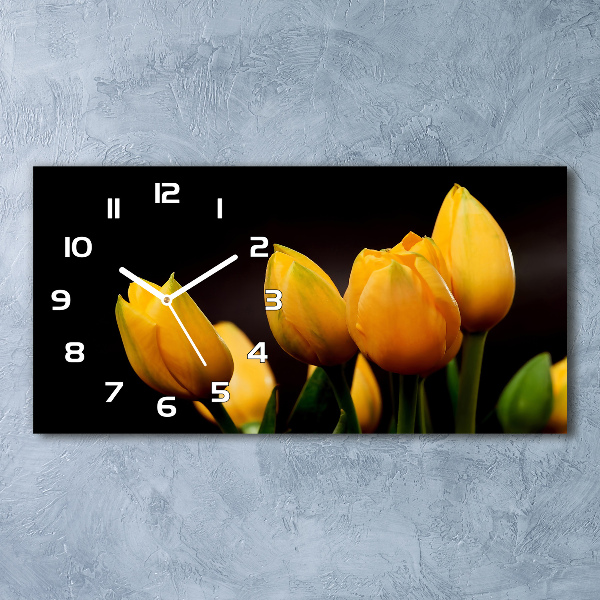 Horizontal wall clock Yellow tulips