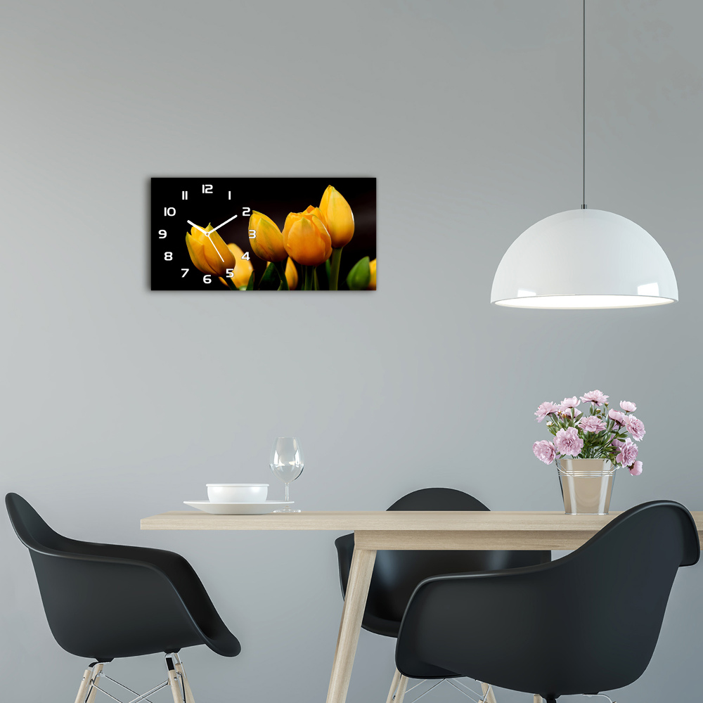 Horizontal wall clock Yellow tulips