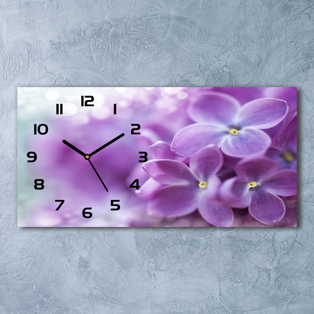 Horizontal wall clock Lilac flowers