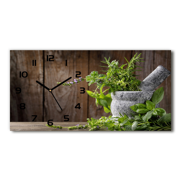 Horizontal wall clock Herbs in a mortar