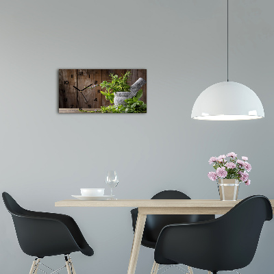 Horizontal wall clock Herbs in a mortar