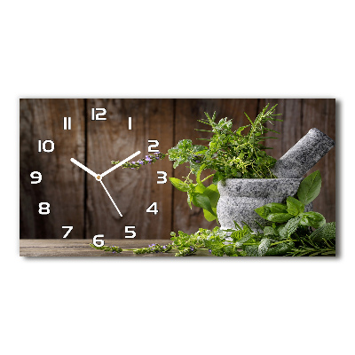 Horizontal wall clock Herbs in a mortar