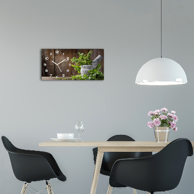 Horizontal wall clock Herbs in a mortar