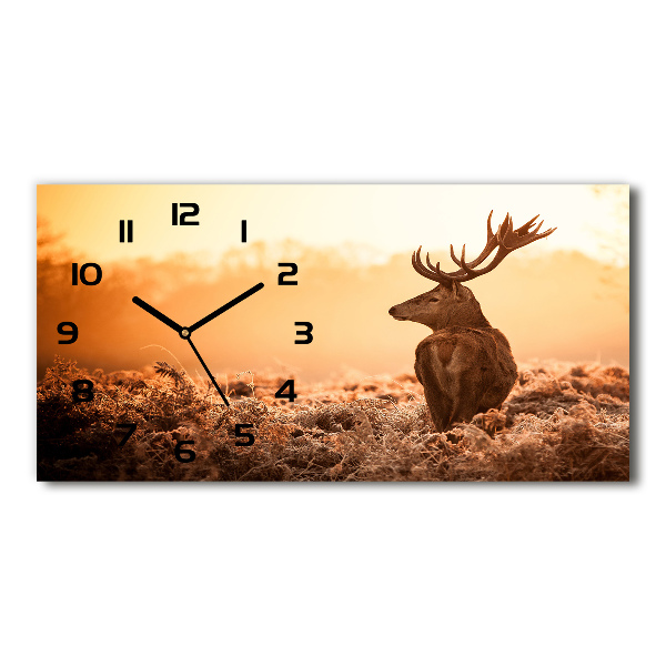 Horizontal rectangular wall clock Deer sunrise