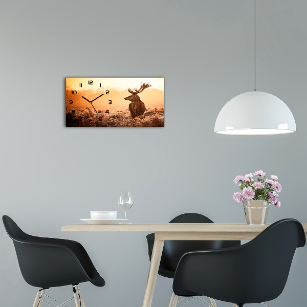 Horizontal rectangular wall clock Deer sunrise