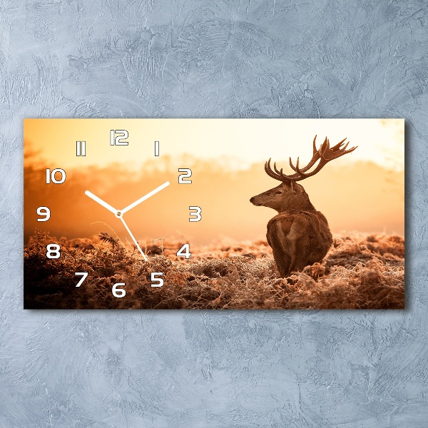 Horizontal rectangular wall clock Deer sunrise