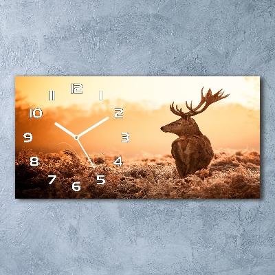 Horizontal rectangular wall clock Deer sunrise