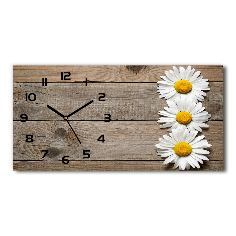 Horizontal rectangular wall clock Daisy wood