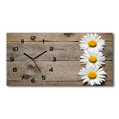 Horizontal rectangular wall clock Daisy wood