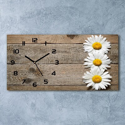 Horizontal rectangular wall clock Daisy wood