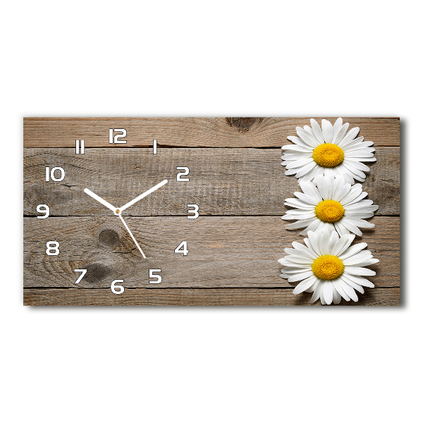 Horizontal rectangular wall clock Daisy wood