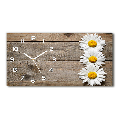 Horizontal rectangular wall clock Daisy wood