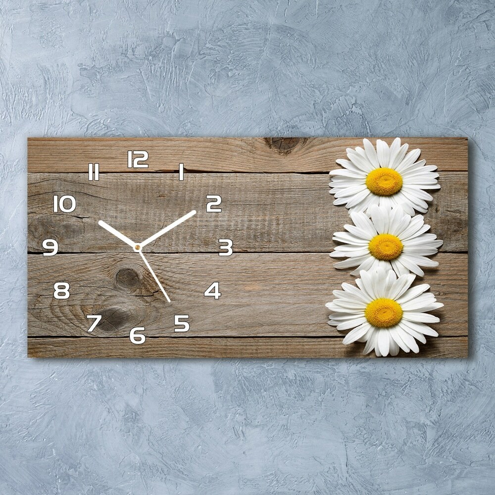 Horizontal rectangular wall clock Daisy wood