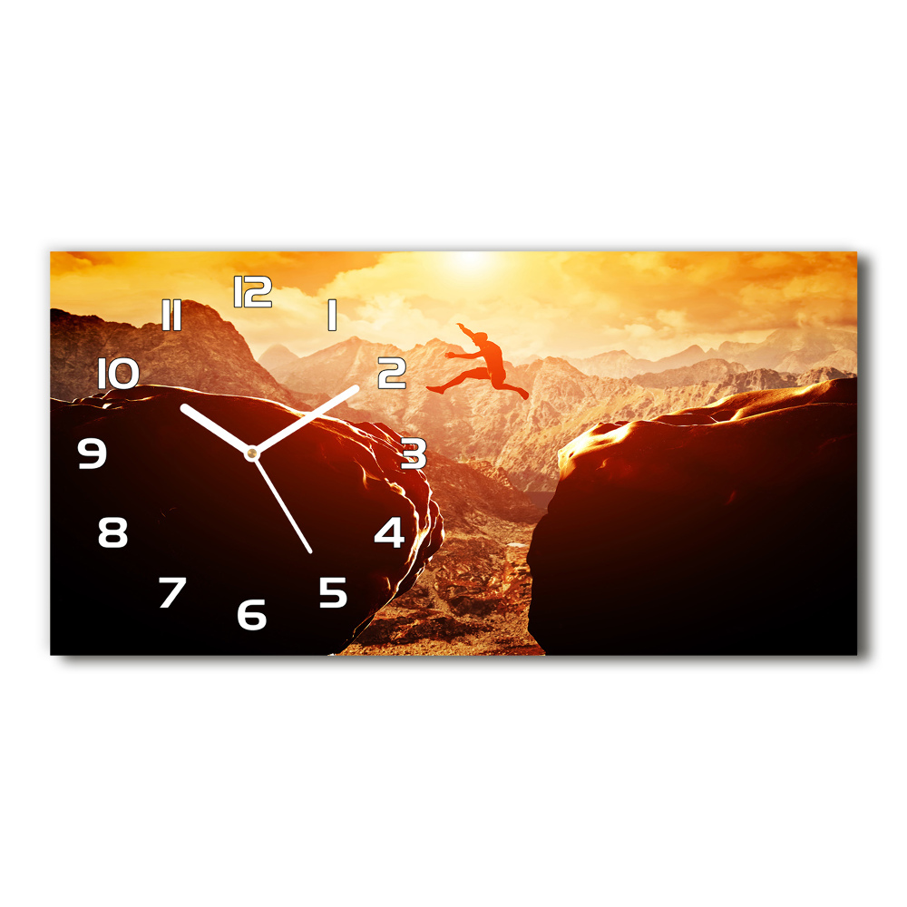 Horizontal wall clock Jump over the abyss