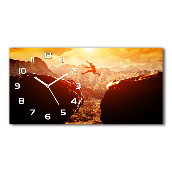 Horizontal wall clock Jump over the abyss