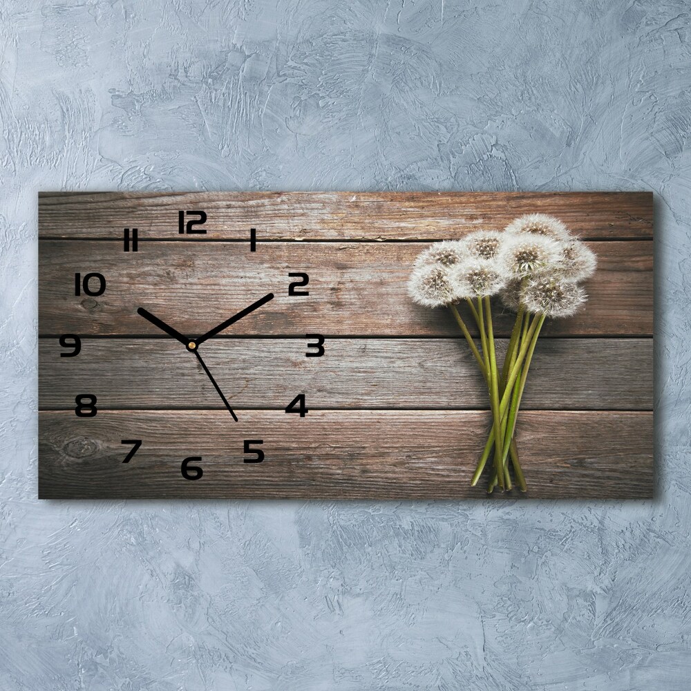 Horizontal rectangular wall clock Dandelion wood