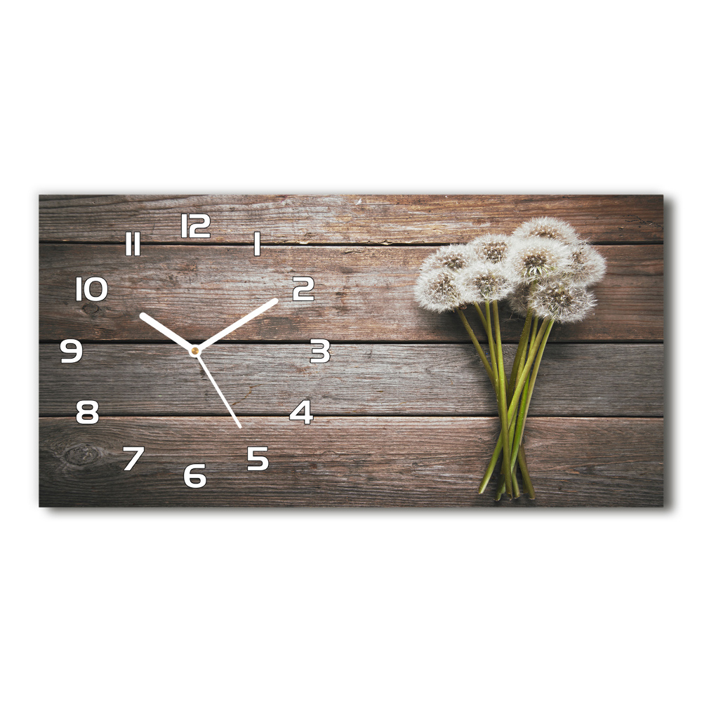 Horizontal rectangular wall clock Dandelion wood