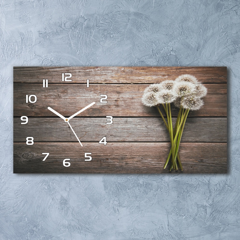 Horizontal rectangular wall clock Dandelion wood