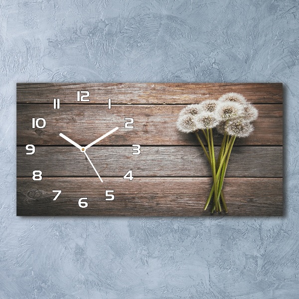 Horizontal rectangular wall clock Dandelion wood