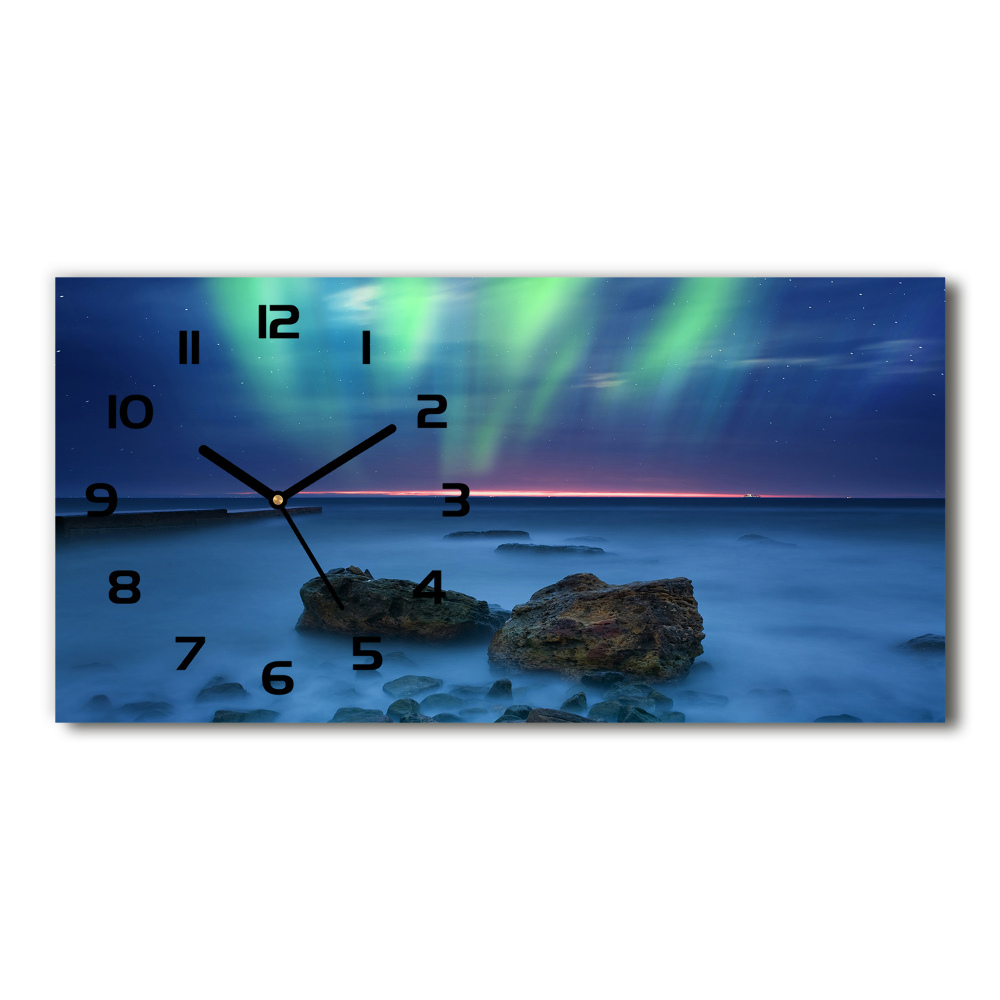 Horizontal rectangular wall clock Northern lights