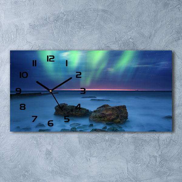 Horizontal rectangular wall clock Northern lights