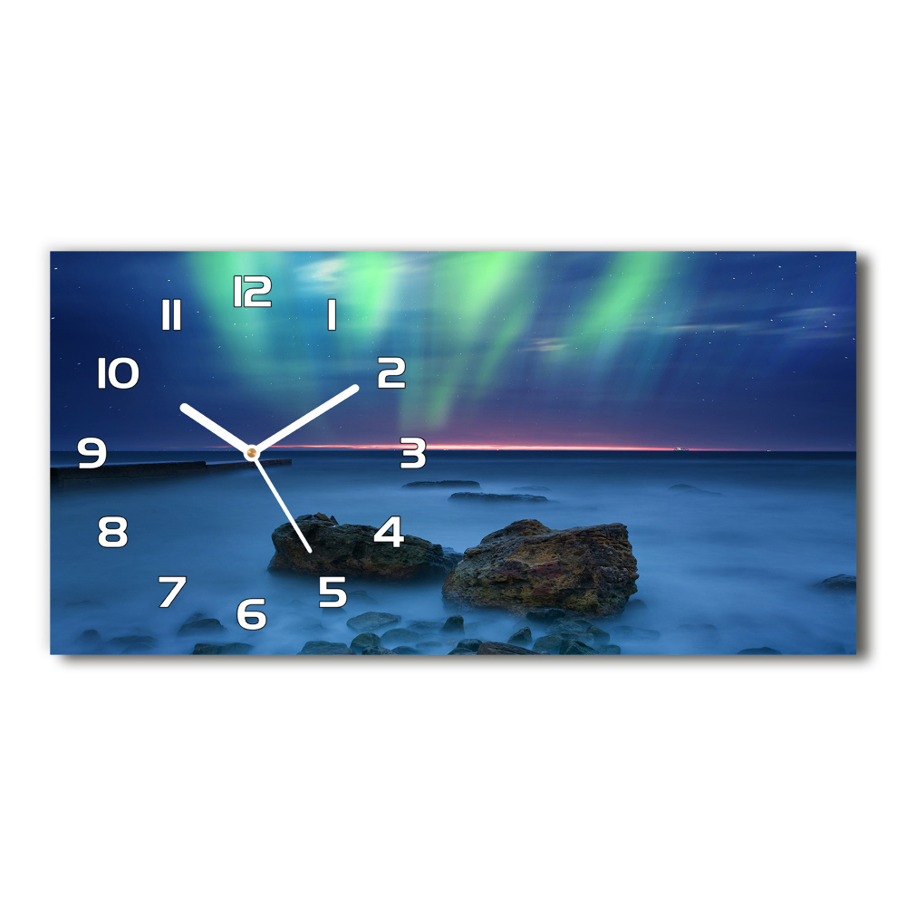 Horizontal rectangular wall clock Northern lights