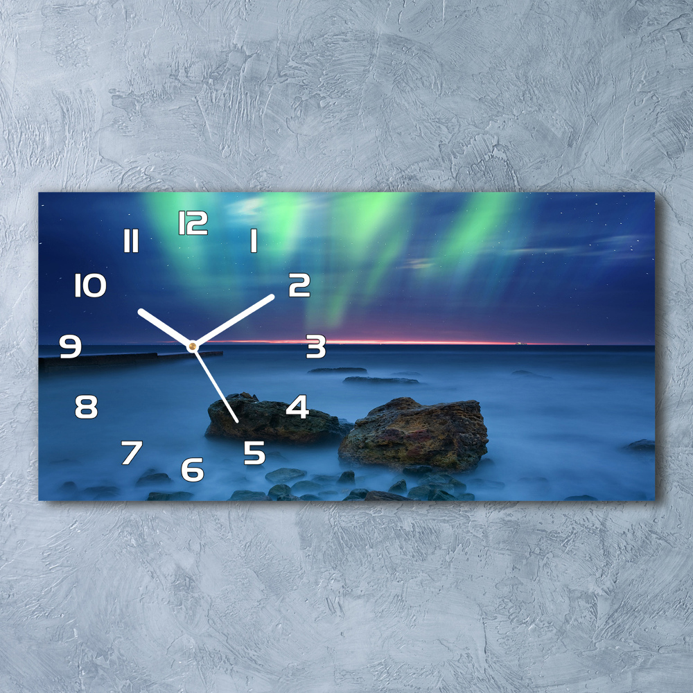 Horizontal rectangular wall clock Northern lights