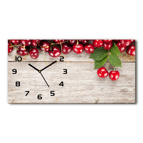 Horizontal wall clock Cherries on wood