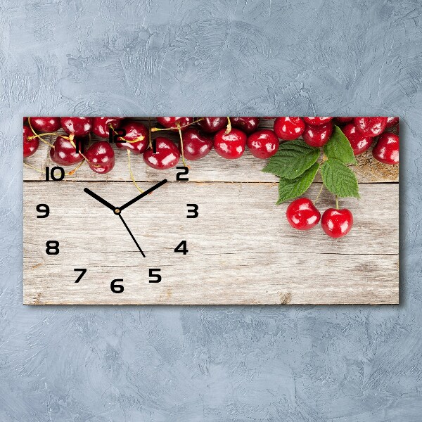 Horizontal wall clock Cherries on wood