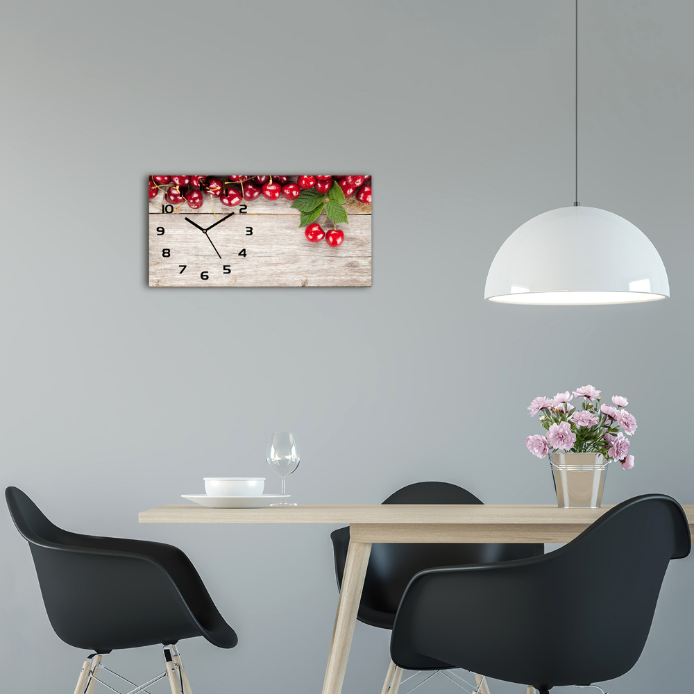 Horizontal wall clock Cherries on wood