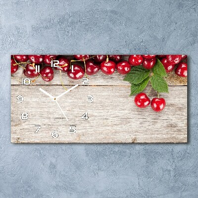 Horizontal wall clock Cherries on wood