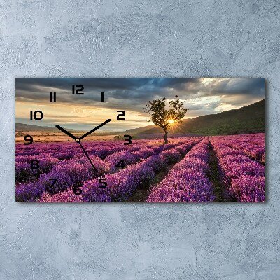 Horizontal rectangular wall clock Lavender field