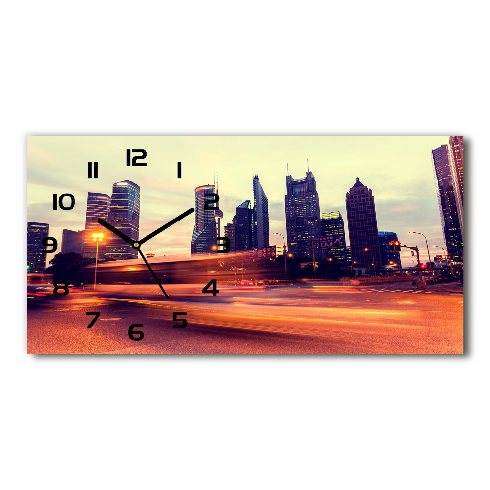 Horizontal rectangular wall clock Shanghai at night