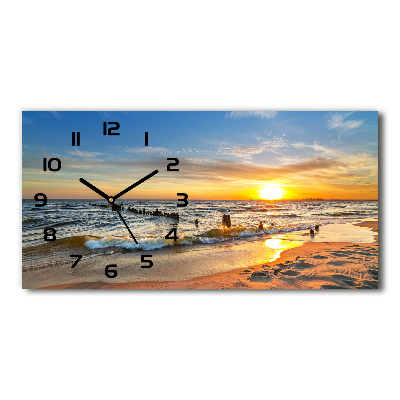 Horizontal rectangular wall clock Sunset beach