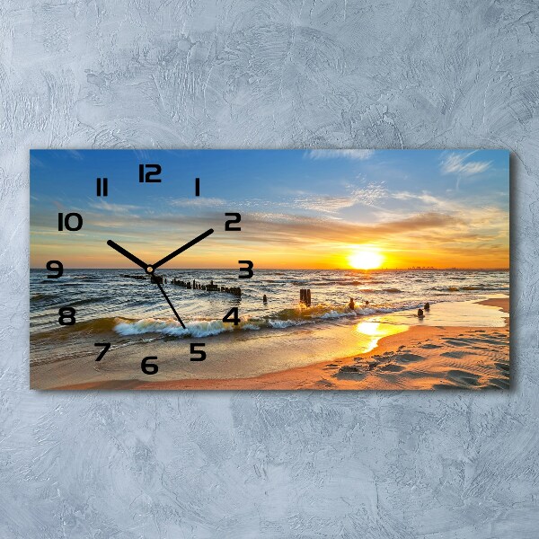 Horizontal rectangular wall clock Sunset beach