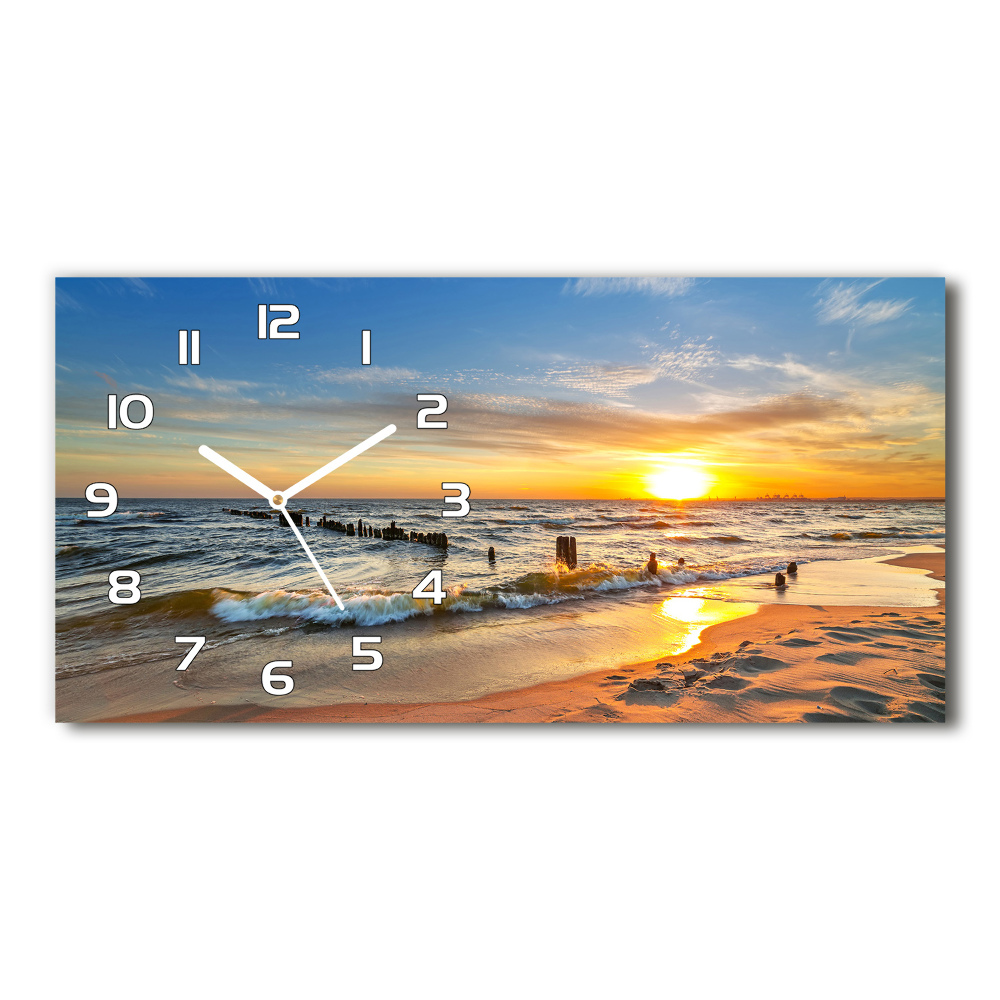 Horizontal rectangular wall clock Sunset beach