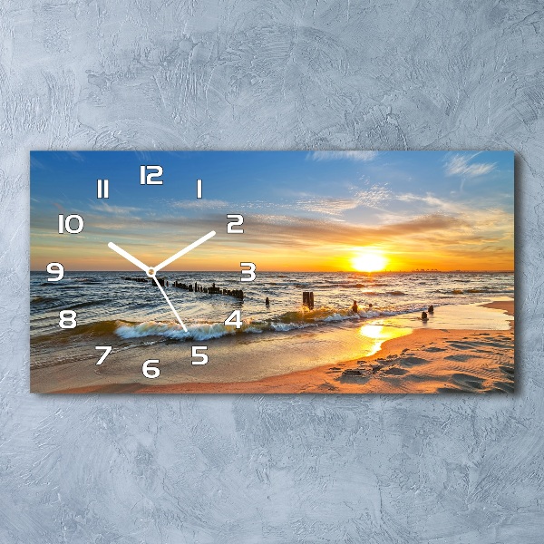 Horizontal rectangular wall clock Sunset beach