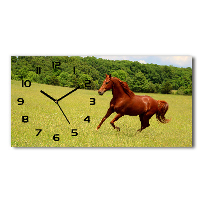 Horizontal wall clock Horse on the meadow