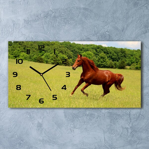 Horizontal wall clock Horse on the meadow