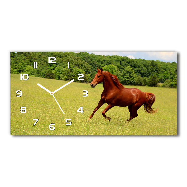 Horizontal wall clock Horse on the meadow