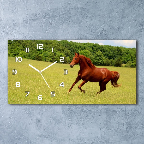 Horizontal wall clock Horse on the meadow