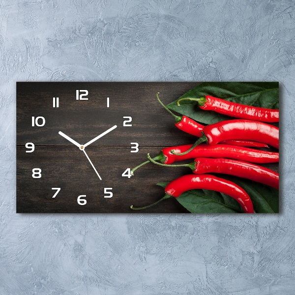 Horizontal rectangular wall clock Chilli peppers