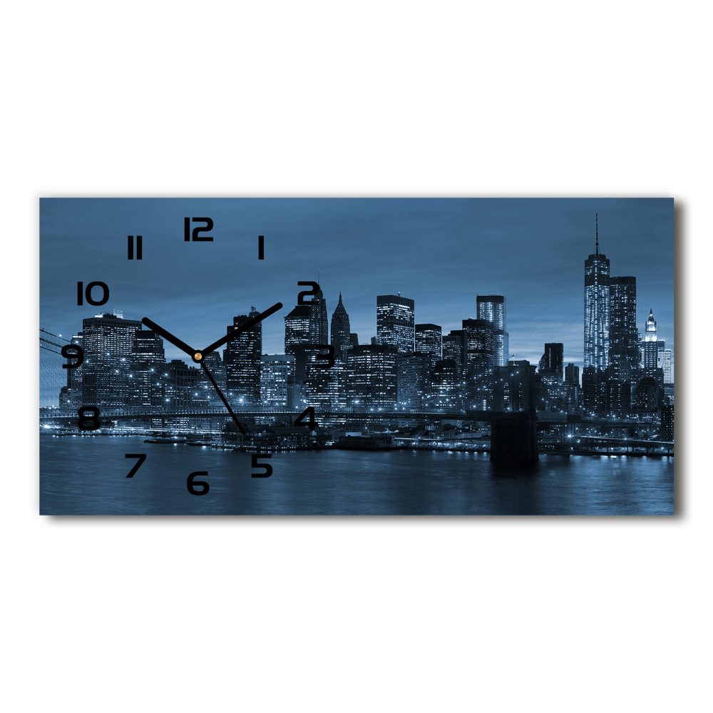 Horizontal rectangular wall clock New York at night