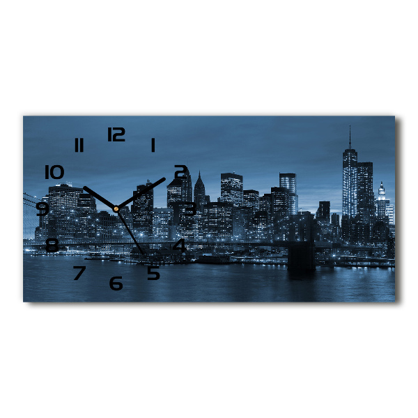 Horizontal rectangular wall clock New York at night