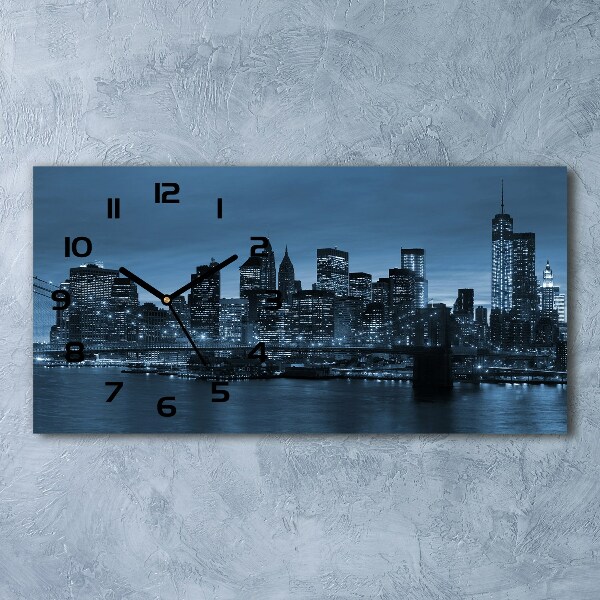 Horizontal rectangular wall clock New York at night