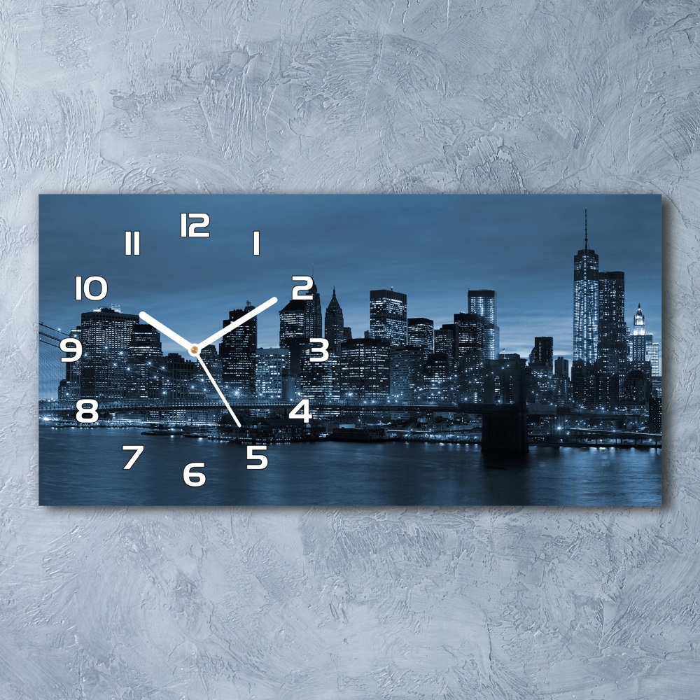 Horizontal rectangular wall clock New York at night