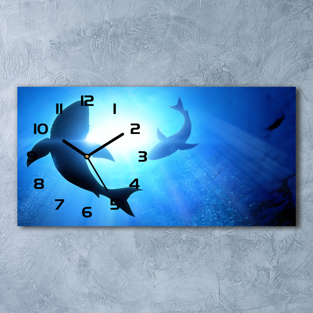 Horizontal rectangular wall clock Two sharks