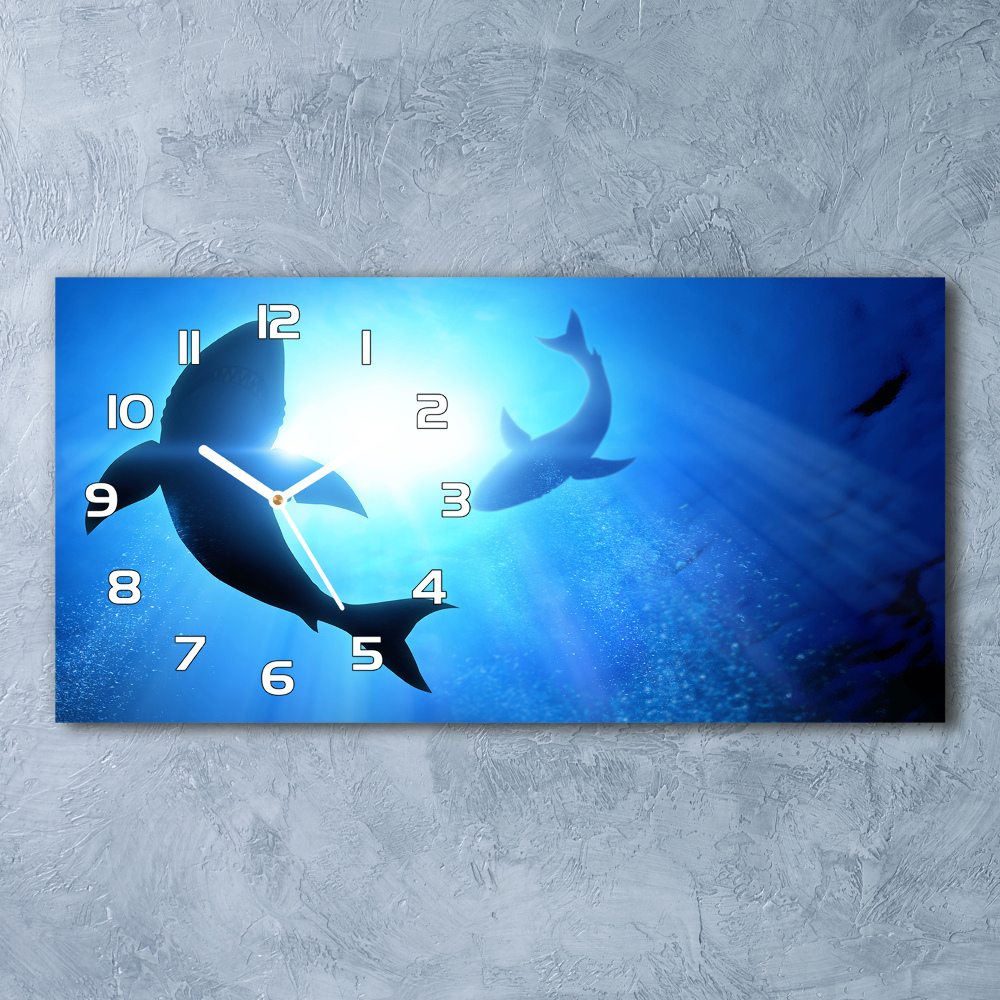 Horizontal rectangular wall clock Two sharks