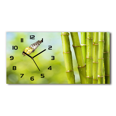 Horizontal rectangular wall clock Bamboo and butterfly