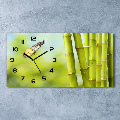 Horizontal rectangular wall clock Bamboo and butterfly